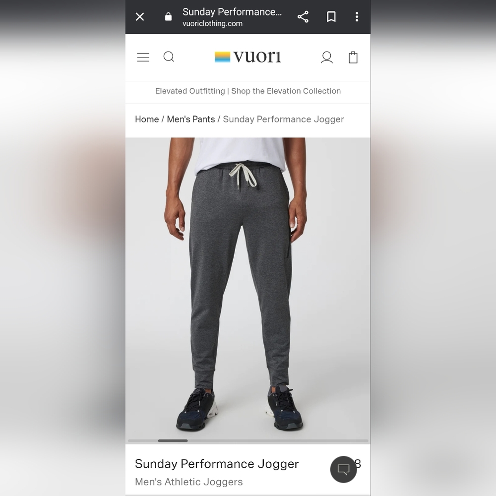 Men's Sunday Performance Vuori Joggers- Charcoal,  Sz. Small